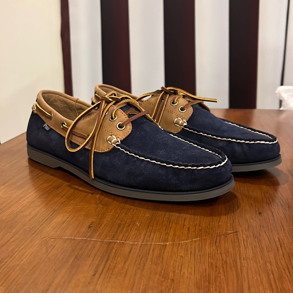 Polo Ralph Lauren Bienne Boat Deck Shoes new brown blue Mens Size 10.5